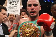 ATLANTIC CITY, NJ - SEPTEMBER 29:  Kelly Pavlik celebrates his victory after his WBC & WBO World Middleweight Championship fight against Jermaine Taylor at Boardwalk Hall on September 29, 2007 in Atlantic City, New Jersey. (Photo by Al Bello/Getty Images)