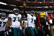ATLANTA - DECEMBER 06: Michael Vick #7 of the Philadelphia Eagles leads the team onto the field to face the Atlanta Falcons at Georgia Dome on December 6, 2009 in Atlanta, Georgia. (Photo by Kevin C. Cox/Getty Images)