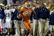 TAMPA, FL - DECEMBER 05:  Running back C.J. Spiller #28 of the Clemson Tigers runs the ball against the Georgia Tech Yellow Jackets in the 2009 ACC Football Championship game at Raymond James Stadium on December 5, 2009 in Tampa, Florida.  (Photo by J. Meric/Getty Images)