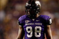 FORT WORTH, TX - NOVEMBER 14:  Defensive end Jerry Hughes #98 of the TCU Horned Frogs at Amon G. Carter Stadium on November 14, 2009 in Fort Worth, Texas.  (Photo by Ronald Martinez/Getty Images)