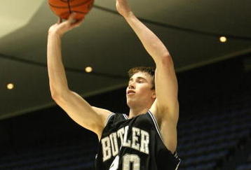 ANAHEIM, CA - NOVEMBER 27: Gordon Hayward #20 of the Butler Bulldogs  makes a three point basket against the UCLA Bruins at the 76 Classic at Anaheim Convention Center on November 27, 2009 in Anaheim, California.  Portland won 61-56. (Photo by Stephen Dunn/Getty Images)