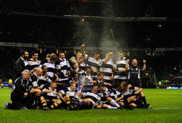 LONDON, ENGLAND - DECEMBER 05:  Players of the Barbarian team celebrate winning the MasterCard Trophy during the MasterCard Trophy match between Barbarians and New Zealand at Twickenham Stadium on December 5, 2009 in London, England.  (Photo by Jamie McDonald/Getty Images)