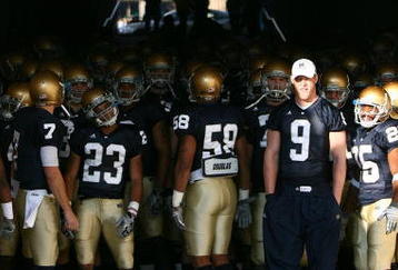 SOUTH BEND, IN - NOVEMBER 21: Members of the Notre Dame Fighting Irish wait to walk out of the tunnel before lining up to enter the field for a game against the Univeristy of Connecticut Huskies at Notre Dame Stadium on November 21, 2009 in South Bend, Indiana. (Photo by Jonathan Daniel/Getty Images)