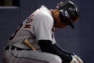 MINNEAPOLIS - OCTOBER 06: Curtis Granderson #28 of the Detroit Tigers waits in the on deck circle during the American League Tiebreaker game against the Minnesota Twins on October 6, 2009 at Hubert H. Humphrey Metrodome in Minneapolis, Minnesota. (Photo by Jamie Squire/Getty Images)