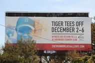 THOUSAND OAKS, CA - DECEMBER 01: A sign promoting Tiger Woods at the Chevron World Challenge is displayed off the freeway on December 1, 2009 in Thousand Oaks, California. (Photo by Harry How/Getty Images)