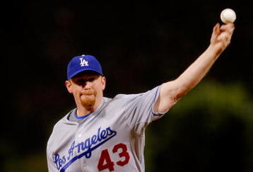 PHILADELPHIA - OCTOBER 19:  Starting pitcher Randy Wolf #43 of the Los Angeles Dodgers throws a pitch against of the Philadelphia Phillies in Game Four of the NLCS during the 2009 MLB Playoffs at Citizens Bank Park on October 19, 2009 in Philadelphia, Pennsylvania.  (Photo by Brian Snyder/Pool-Getty Images)