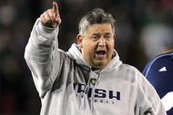 PALO ALTO, CA - NOVEMBER 28: Notre Dame head coach Charlie Weis argues a call during their game against the Stanford Cardinal at Stanford Stadium on November 28, 2009 in Palo Alto, California. (Photo by Ezra Shaw/Getty Images)