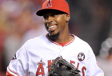 ANAHEIM, CA - OCTOBER 08:  Chone Figgins #9 of the Los Angeles Angels of Anaheim walks off the field after the final out in the sixth inning against the Boston Red Sox in Game One of the ALDS during the 2009 MLB Playoffs at Angel Stadium on October 8, 2009 in Anaheim, California.  (Photo by Lisa Blumenfeld/Getty Images)