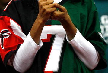 ATLANTA - DECEMBER 06:  A fan wears a split-team #7 jersey for Michael Vick #7 (not pictured) of the Philadelphia Eagles during the game against the Atlanta Falcons at Georgia Dome on December 6, 2009 in Atlanta, Georgia.  (Photo by Kevin C. Cox/Getty Images)