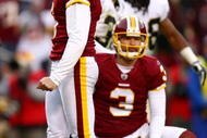 LANDOVER, MD - DECEMBER 06: Shaun Suisham #6 of the Washington Redskins reacts after missing a field goal putting the game into overtime against the New Orleans Saints on December 6, 2009 at FedExField in Landover, Maryland. (Photo by Chris McGrath/Getty Images)