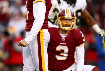 LANDOVER, MD - DECEMBER 06:  Shaun Suisham #6 of the Washington Redskins reacts after missing a field goal putting the game into overtime against the New Orleans Saints on December 6, 2009 at FedExField in Landover, Maryland.  (Photo by Chris McGrath/Getty Images)