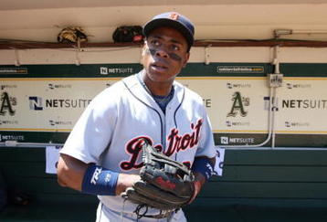OAKLAND, CA - JULY 01:  Curtis Granderson #28 of the Detroit Tigers looks on from the dugout prior to the Major League Baseball game against the Oakland Athletics at the Oakland Coliseum on July 1, 2009 in Oakland, California.  (Photo by Jed Jacobsohn/Getty Images)