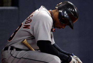 MINNEAPOLIS - OCTOBER 06:  Curtis Granderson #28 of the Detroit Tigers waits in the on deck circle during the American League Tiebreaker game against the Minnesota Twins on October 6, 2009 at Hubert H. Humphrey Metrodome in Minneapolis, Minnesota.  (Photo by Jamie Squire/Getty Images)
