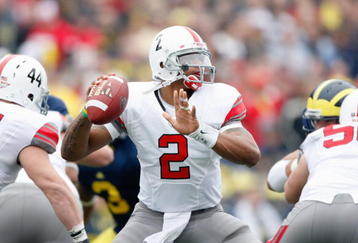 ANN ARBOR, MI - NOVEMBER 21:  Terrelle Pryor #2 of the Ohio State Buckeyes throws a second quarter pass while playing the Michigan Wolverines on November 21, 2009 at Michigan Stadium in Ann Arbor, Michigan.  (Photo by Gregory Shamus/Getty Images)