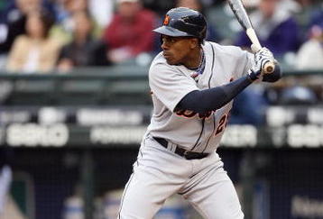 SEATTLE - APRIL 18:  Curtis Granderson #28 of the Detroit Tigers bats during the game against the Seattle Mariners on April 18, 2009 at Safeco Field in Seattle, Washington. (Photo by Otto Greule Jr/Getty Images)