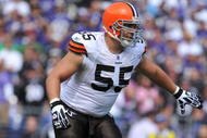 BALTIMORE - SEPTEMBER 27:  Alex Mack #55 of the Cleveland Browns defends against the Baltimore Ravens at M&T Bank Stadium on September 27, 2009 in Baltimore, Maryland. The Ravens defeated the Browns 34-3. (Photo by Larry French/Getty Images)