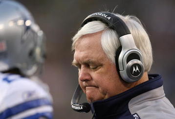 GREEN BAY, WI - NOVEMBER 15: Head coach Wade  Phillips of the Dallas Cowboys reacts as his offense comes off the field during a game against the Green Bay Packers at Lambeau Field on November 15, 2009 in Green Bay, Wisconsin. The Packers defeated the Cowboys 17-7. (Photo by Jonathan Daniel/Getty Images)