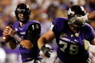 FORT WORTH, TX - NOVEMBER 14: Quarterback Andy Dalton #14 of the TCU Horned Frogs at Amon G. Carter Stadium on November 14, 2009 in Fort Worth, Texas. (Photo by Ronald Martinez/Getty Images)