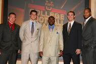 LAKE BUENA VISTA, FL - DECEMBER 10: (L to R) Heisman Trophy finalists Toby Gerhart of Stanford, Tim Tebow of Florida, Mark Ingram of Alabama, Colt McCoy and Ndamukong Suh of Nebraska pose after the Home Depot ESPNU College Football Awards at the Disney Boardwalk on December 10, 2009 in Lake Buena Vista, Florida.  (Photo by Doug Benc/Getty Images)