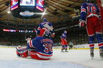 NEW YORK - JANUARY 10:  Hnerik Lundqvist #30 of the New York Rangers sits on the ice after giving up a goal to the Philadelphia Flyers on January 10, 2008 at Madison Square Garden in New York City. The Flyers defeated the Rangers 6-2. (Photo by Bruce Bennett/Getty Images)
