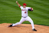 ANAHEIM, CA - OCTOBER 22:  Starting pitcher John Lackey #41 of the Los Angeles Angels of Anaheim pitches in the first inning against the New York Yankees in Game Five of the ALCS during the 2009 MLB Playoffs at Angel Stadium on October 22, 2009 in Anaheim, California.  (Photo by Jacob de Golish/Getty Images)
