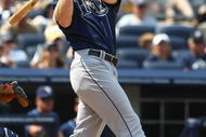NEW YORK - JUNE 07:  Gabe Gross #26 of the Tampa Bay Rays at bat  against the New York Yankees during their game on June 7, 2009 at Yankee Stadium in the Bronx borough of New York City.  (Photo by Chris McGrath/Getty Images)