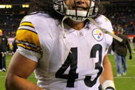 DENVER - NOVEMBER 09:  Troy Polamalu #43 of the Pittsburgh Steelers leaves the field after the game against the Denver Broncos on during NFL action at Invesco Field at Mile High on November 9, 2009 in Denver, Colorado. The Steelers defeated the Broncos 28-10.  (Photo by Doug Pensinger/Getty Images)