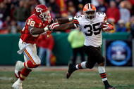 KANSAS CITY, MO - DECEMBER 20:  Running back Jerome Harrison #35 of the Cleveland Browns outruns DaJuan Morgan #38 of the Kansas City Chiefs during the game on December 20, 2009 at Arrowhead Stadium in Kansas City, Missouri.  (Photo by Jamie Squire/Getty Images)