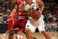 INDIANAPOLIS - MARCH 12:  Chris Babb #10 of the Penn State Nittany Lions drives against Malik Story #34 of the Indiana Hoosiers during the first round of the Big Ten Men's Basketball Tournament at Conseco Fieldhouse on March 12, 2009 in Indianapolis, Indiana.  (Photo by Jonathan Daniel/Getty Images)
