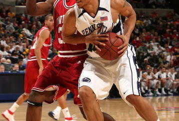 INDIANAPOLIS - MARCH 12:  Chris Babb #10 of the Penn State Nittany Lions drives against Malik Story #34 of the Indiana Hoosiers during the first round of the Big Ten Men's Basketball Tournament at Conseco Fieldhouse on March 12, 2009 in Indianapolis, Indiana.  (Photo by Jonathan Daniel/Getty Images)