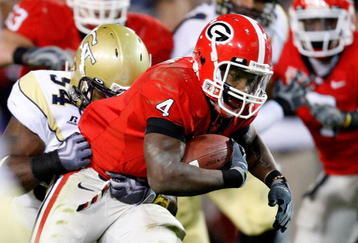ATLANTA - NOVEMBER 28:  Caleb King #4 of the Georgia Bulldogs against the Georgia Tech Yellow Jackets at Bobby Dodd Stadium on November 28, 2009 in Atlanta, Georgia.  (Photo by Kevin C. Cox/Getty Images)