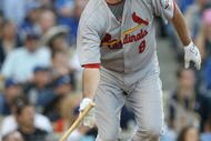 LOS ANGELES, CA - OCTOBER 08:  Troy Glaus #8 of the St. Louis Cardinals at bat in Game Two of the NLDS during the 2009 MLB Playoffs against the Los Angeles Dodgers at Dodger Stadium on October 8, 2009 in Los Angeles, California.  (Photo by Stephen Dunn/Getty Images)