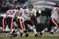 BALTIMORE - DECEMBER 20:  Jay Cutler #6 of the Chicago Bears hands off during the game against the Baltimore Ravens at M&T Bank Stadium on December 20, 2009 in Baltimore, Maryland. The Ravens defeated the Bears 31-7. (Photo by Larry French/Getty Images)