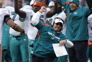 NASHVILLE, TN - DECEMBER 20: Head coach Tony Sparano of the Miami Dolphins celebrates after the game tying touchdown against the Tennessee Titans at LP Field on December 20, 2009 in Nashville, Tennessee. The Titans defeated the Dolphins 27-24 in overtime. (Photo by Joe Robbins/Getty Images)
