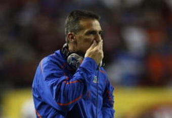ATLANTA - DECEMBER 5:  Head coach Urban Meyer of the Florida Gators reacts after the Alabama Crimson Tide scored a touchdown in the first quarter during the SEC Championship game at Georgia Dome on December 5, 2009 in Atlanta, Georgia.  (Photo by Chris Graythen/Getty Images)