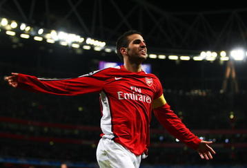 LONDON, ENGLAND - NOVEMBER 04:  Cesc Fabregas of Arsenal celebrates scoring the third goal of the game during the UEFA Champions League Group H match between Arsenal and AZ Alkmaar at the Emirates Stadium on November 4, 2009 in London, England.  (Photo by Phil Cole/Getty Images)