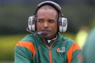 DURHAM, NC - OCTOBER 18: Head coach Randy Shannon of the Miami Hurricanes watches the action during the game against the Duke Blue Devils at Wallace Wade Stadium on October 18, 2008 in Durham, North Carolina. (Photo by Kevin C. Cox/Getty Images)