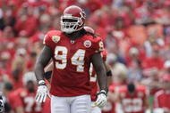 KANSAS CITY, MO - SEPTEMBER 20:  Tyson Jackson #94 of the Kansas City Chiefs looks on during the game against the Oakland Raiders at Arrowhead Stadium on September 20, 2009 in Kansas City, Missouri. (Photo by Jamie Squire/Getty Images)
