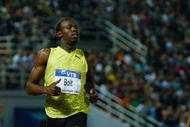 THESSALONIKI, GREECE - SEPTEMBER 13:  Usain Bolt (c) of Jamaica wins the Mens 200 metres during day two of the IAAF World Athletics Final at the Kaftanzoglio stadium on September 13, 2009 in Thessaloniki, Greece.  (Photo by Stu Forster/Getty Images)