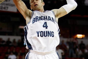 LAS VEGAS - MARCH 13:  Jackson Emery #4 of the Brigham Young University Cougars dunks against the San Diego State Aztecs during a semifinal game of the Conoco Mountain West Conference Basketball Championships at the Thomas & Mack Center March 13, 2009 in Las Vegas, Nevada.  (Photo by Ethan Miller/Getty Images)