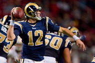 ST. LOUIS - JANUARY 3: Kyle Boller #12 of the St. Louis Rams passes against the San Francisco 49ers at the Edward Jones Dome on January 3, 2010 in St. Louis, Missouri.  The 49ers beat the Rams 28-6.  (Photo by Dilip Vishwanat/Getty Images)