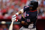 ST. LOUIS, MO - JULY 12:  World Futures All-Star Carlos Santana of the Cleveland Indians bats during the 2009 XM All-Star Futures Game at Busch Stadium on July 12, 2009 in St. Louis, Missouri. (Photo by Jamie Squire/Getty Images)