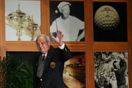 ST AUGUSTINE, FL - NOVEMBER 02:  PGA Hall of Fame golfer Arnold Palmer prepares to speak during the World Golf Hall of Fame induction ceremonys on November 2, 2009 in St Augustine, Florida.  Palmer is making the induction address for former President Dwight D. Eisenhower.  (Photo by Marc Serota/Getty Images for the World Golf Hall of Fame)