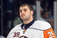 UNIONDALE, NY - DECEMBER 26:  Goalie Rick DiPietro #39 of the New York Islanders looks on before the game against the Toronto Maple Leafs on December 26, 2008 at the Nassau Coliseum in Uniondale, New York.  (Photo by Bruce Bennett/Getty Images)