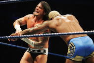 SYDNEY, AUSTRALIA - JUNE 15:  CM Punk wrestles Shelton Benjamin during WWE Smackdown at Acer Arena on June 15, 2008 in Sydney, Australia.  (Photo by Gaye Gerard/Getty Images)