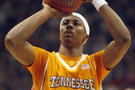 LAWRENCE, KANSAS - JANUARY 3: Scotty Hopson #32 of the Tennessee Volunteers makes a free throw during the game against the Kansas Jayhawks on January 3, 2009 at Allen Fieldhouse in Lawrence, Kansas. (Photo by: Jamie Squire/Getty Images)