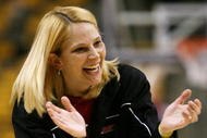 BOSTON - APRIL 01:  Head coach Brenda Frese of the Maryland Terrapins shouts encouragement to her players during practice before the 2006 NCAA Women's Final Four Championship on April 1, 2006 at the TD Banknorth Garden in Boston, Massachusetts.  The Women's Final Four kicks off tomorrow evening with Duke facing LSU and North Carolina facing Maryland.  (Photo by Travis Lindquist/Getty Images)