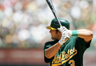 OAKLAND, CA - JULY 9:  Eric Chavez #3 of the Oakland Athletics bats against the Los Angeles Angels of Anaheim at McAfee Coliseum on July 9th, 2006 in Oakland, California. The Angels defeated the A's 4-2. (Photo by Jed Jacobsohn/Getty Images)