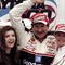 DAYTONA BEACH - FEBRUARY 15:  Dale Earnhardt Sr. driver of the #3 GM Goodwrench Chevrolet and wife Teresa celebrate victory with the trophy after the Nascar Daytona 500 on February 15, 1998 at the Daytona International Speedway in Daytona Beach, Florida. (Photo by David Taylor/Getty Images)