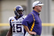 CHAPEL HILL, NC - SEPTEMBER 19:  Head coach Skip Holtz of the East Carolina Pirates watches on with his quarterback Patrick Pinkney #15 against the North Carolina Tar Heels at Kenan Stadium on September 19, 2009 in Chapel Hill, North Carolina.  (Photo by Streeter Lecka/Getty Images)